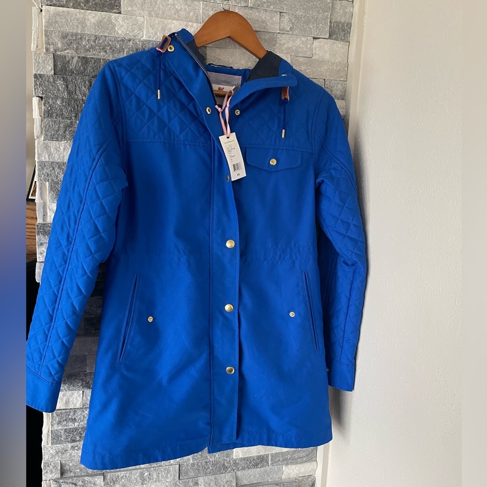 Women’s VINEYARD VINES Long Full Zip Anorak Solid Spinnaker Blue-Size XS. - Picture 1 of 9